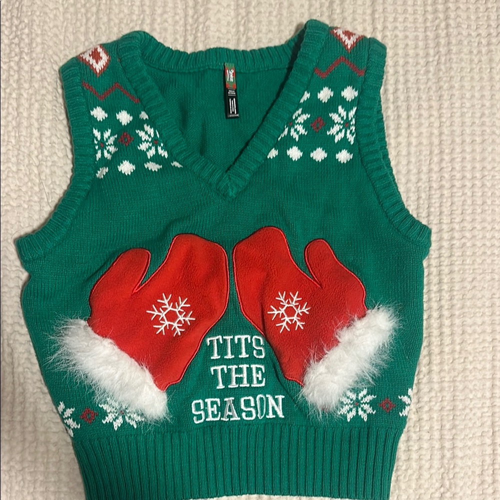 Spencer's Green Festive Sweater Vest with Red Mittens